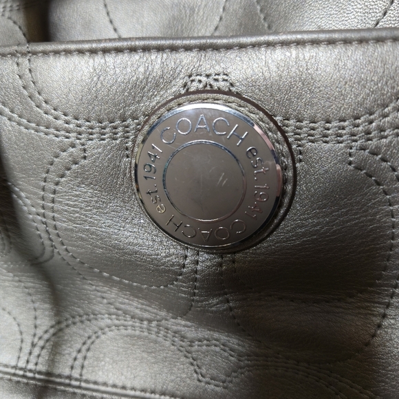 Coach Metallic Taupe Leather Tote/Diaper Bag - Picture 5 of 16